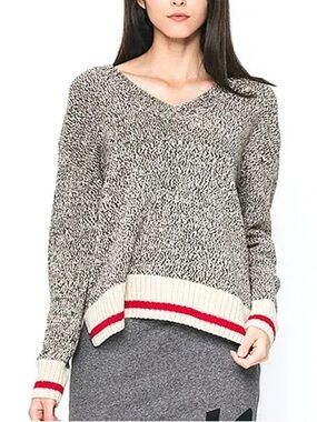 ROOTS Cabin marled knit v-neck varsity oversized sweater preppy Cottagecore